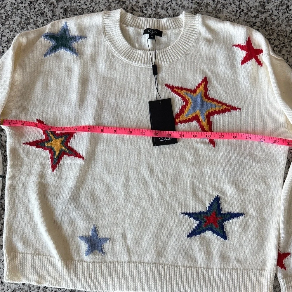 Rails Crew Neck Sweater Cream w/Multicolor Stars Cotton/Cashmere "Perci" Sz M - Picture 7 of 11